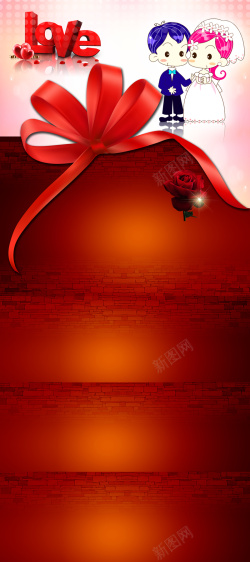红绸蝴蝶结婚纱影楼广告展架背景素材高清图片