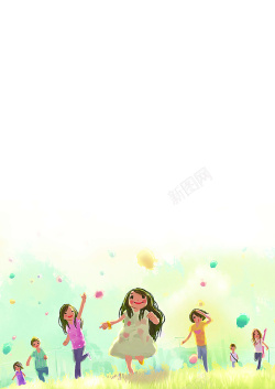 节假日广告png童年六一儿童节快乐奔跑卡通手绘广告背景高清图片