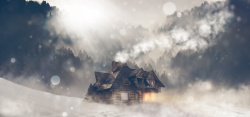 下雪小房子冬季唯美浪漫灰色电商背景海报高清图片