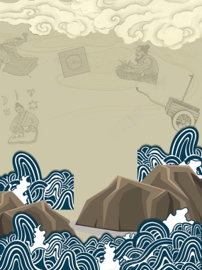 灰色矢量插画中式三月三上巳节背景素材背景