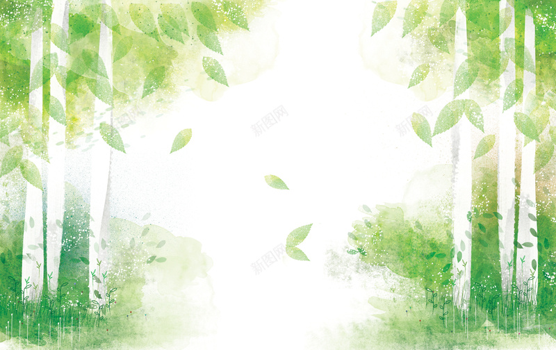 手绘绿色树林背景psd设计背景_88icon https://88icon.com 叶子 手绘 树叶 树林 绿色 水彩 线条 卡通 童趣