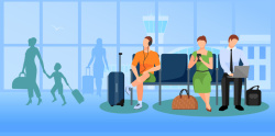 飞机场大厅候机人员卡通人物机场海报矢量背景高清图片