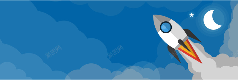 卡通火箭背景eps设计背景_88icon https://88icon.com 卡通 火箭 月亮 云朵 蓝色 海报banner 童趣 手绘