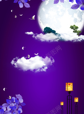 月球紫色古风背景素材背景