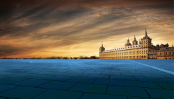 兔子城堡黑夜欧式城堡建筑蓝色大地蓝色背景素材高清图片