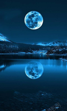 唯美月亮倒影在水里海报背景素材背景