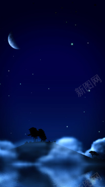 蓝色夜空月亮H5背景背景