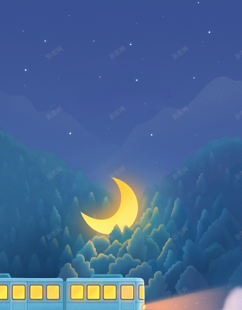 梦幻星空夜景插画平面广告jpg设计背景_88icon https://88icon.com 平面广告 梦幻背景 夜景 插画 星空 月亮 星星 山峰 铁路 火车 桥梁