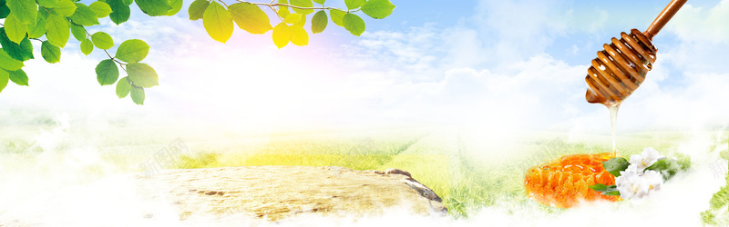 浅色清新文艺蜂蜜banner背景jpg设计背景_88icon https://88icon.com 树叶 浅色 简约 蓝天 蜂蜜 草原 清新 文艺 电商 淘宝 促销 折扣 减价 活动 上新