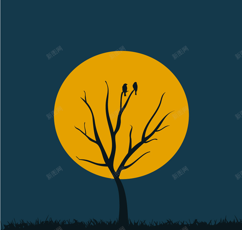 万圣节创意月亮树背景矢量图jpg设计背景_88icon https://88icon.com 原野 夜晚 月亮 树木 鸟 植物 剪影 矢量图 卡通 童趣 手绘