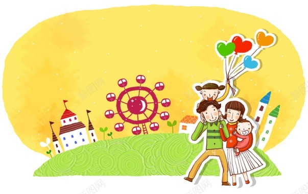 韩式清新幸福家庭一家人气球团聚海报背景背景