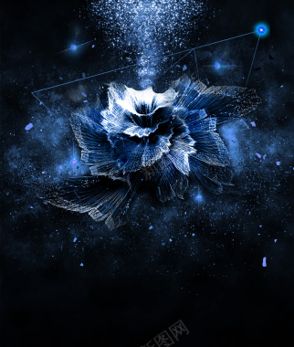 梦幻星空夜空花朵线条背景素材背景