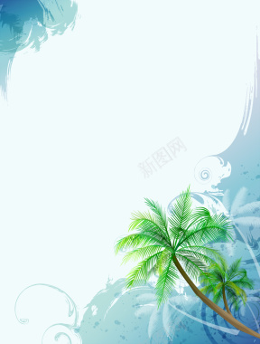 蓝色手绘花纹椰树背景背景