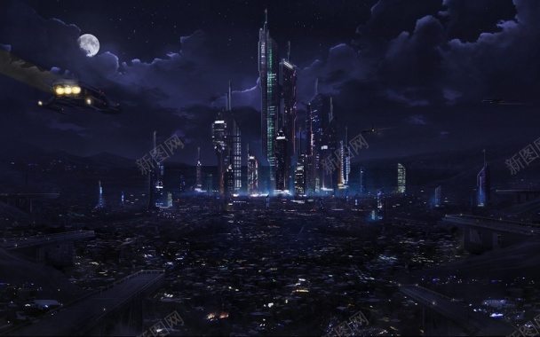 深蓝色未来城市背景背景
