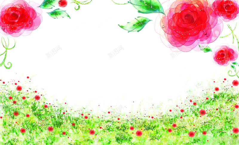 手绘玫瑰花背景psd设计背景_88icon https://88icon.com 玫瑰花 手绘 红色 绿色 花朵 卡通 白色 童趣