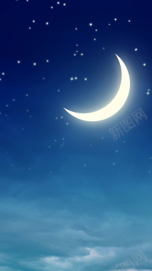 夜空月牙型月亮H5背景素材背景