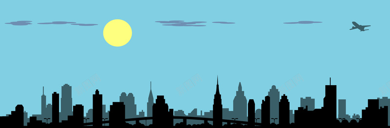 夜色下著名城市飞机月亮旅游海报背景背景
