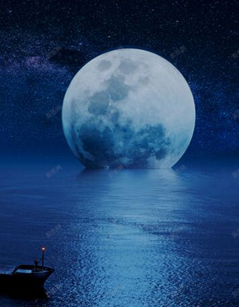 海洋上的月球H5背景jpg设计背景_88icon https://88icon.com 夜色 大气 月亮 海洋 蓝色