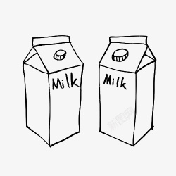 两瓶手绘牛奶盒素材
