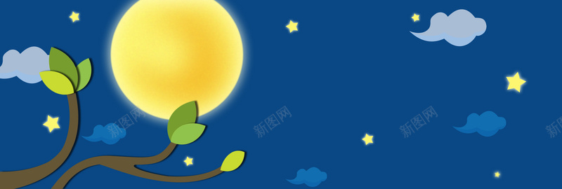 蓝色夜空banner背景jpg设计背景_88icon https://88icon.com 夜空 星空 月亮 树枝 蓝色 海报banner 星云 星海 星际 扁平 渐变 几何