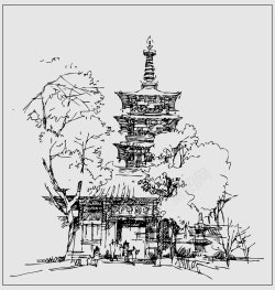 中元节香火古建筑古寺庙简笔画高清图片