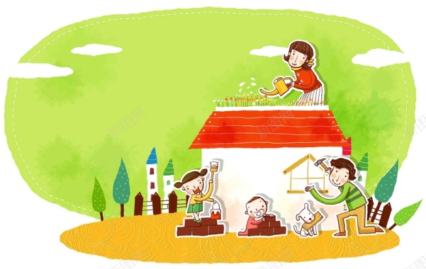 韩式清新幸福家庭一家人房子团聚海报背景背景