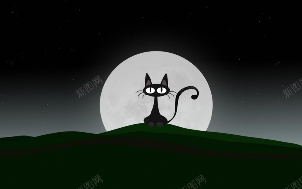 卡通夜晚黑猫背景背景