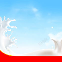 奶瓶主图简约蓝天飞溅牛奶PSD分层主图背景素材高清图片