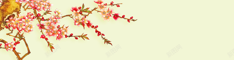 手绘桃花海报banner背景psd设计背景_88icon https://88icon.com 桃花 手绘 国画 工笔画 海报banner 卡通 童趣