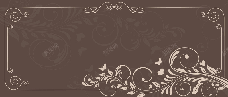 矢量欧式花纹西式咖啡色邀请卡背景背景