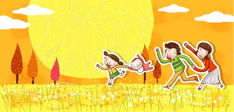韩式清新幸福家庭一家人奔跑麦田夕阳海报背景