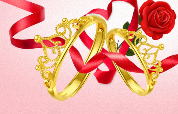 简约大气唯美皇冠戒指与玫瑰花妇女节背景素背景