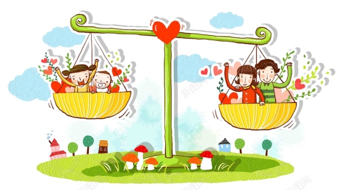 韩式清新幸福家庭一家人天平团聚海报背景背景