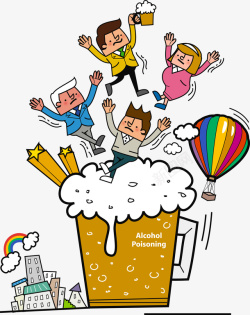 卡通人物喝啤酒庆祝素材