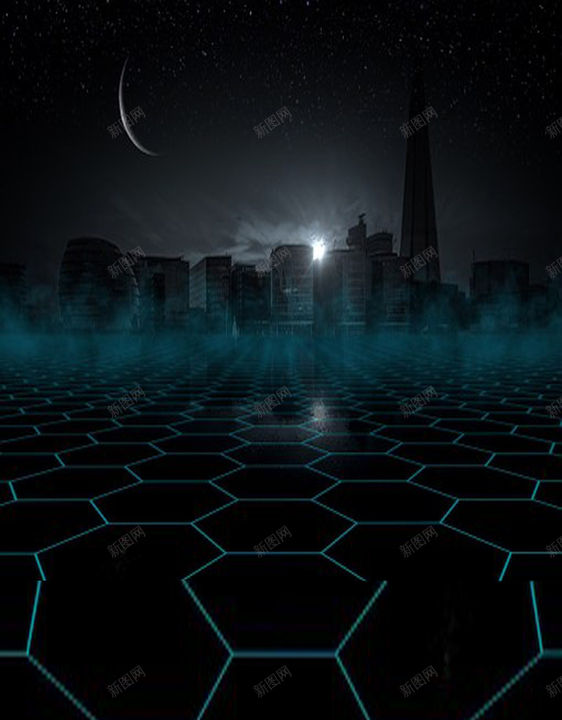 科技H5背景素材jpg设计背景_88icon https://88icon.com 几何图形 建筑 月亮 白色 黑色 科技 科幻 商务