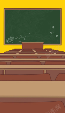 手绘矢量教室课桌黑板背景