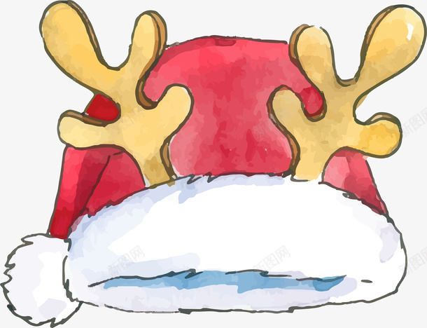 手绘圣诞鹿角帽设计素材png免抠素材_88icon https://88icon.com 扁平化 矢量图案 卡通装饰 手绘图 黄色鹿角 圣诞帽
