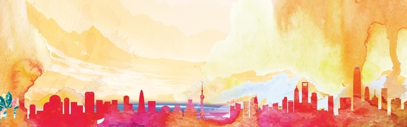 彩色水彩城市背景背景