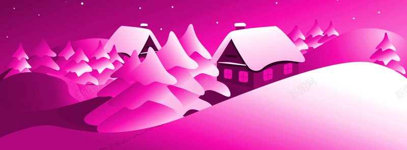 卡通雪景jpg设计背景_88icon https://88icon.com 海报banner 横幅背景 卡通 房子 雪景 全屏banner背景 童趣 手绘