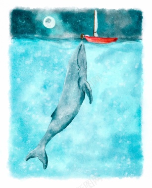 水彩绘画鲸鱼的背景图背景