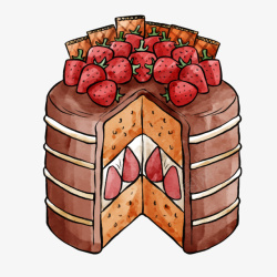 卡通画手绘水彩的多层夹心蛋糕素材