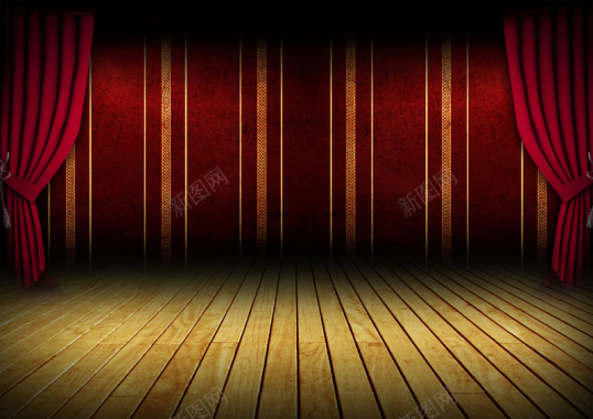 红色条纹幕布木板背景背景