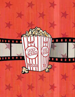 红色复古爆米花电影院广告背景背景
