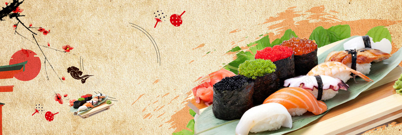 天猫淘宝电商日式中国风寿司美食全屏海报背景