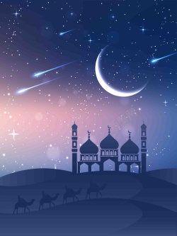 蓝色骆驼夏季浪漫星空背景高清图片