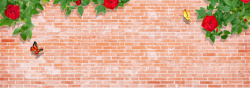 红色墙砖红色玫瑰花简约背景高清图片
