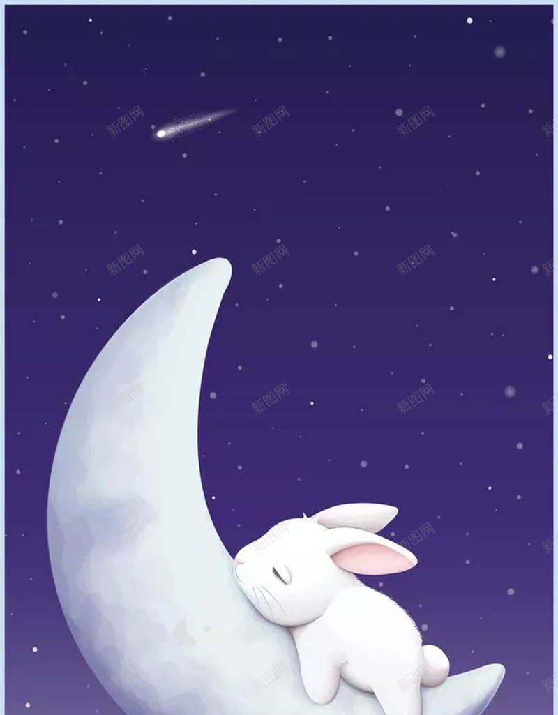 月亮的夜空海报设计psd设计背景_88icon https://88icon.com 夜空 弯月 月亮 月兔 湛蓝 流星 深色夜空 星空