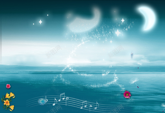 海边音符梦幻月亮背景背景