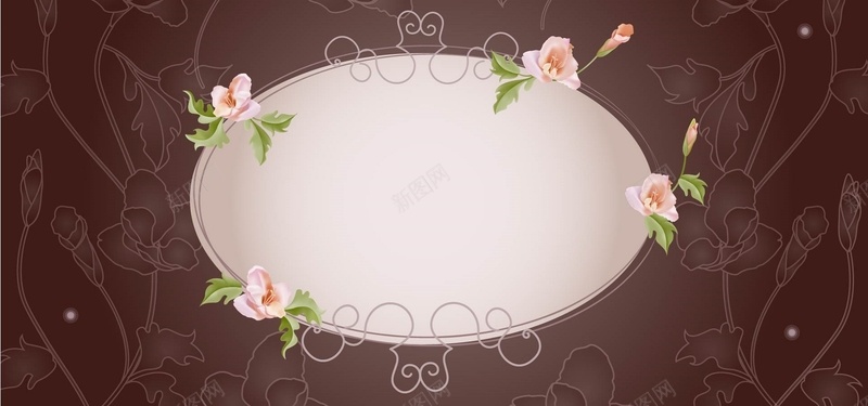 椭圆形花框花卉底纹背景背景