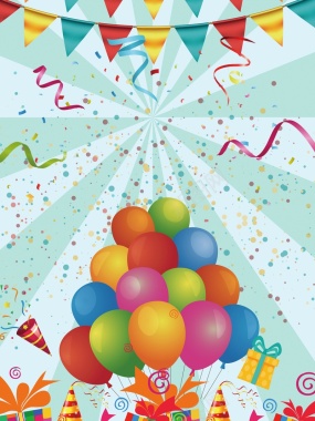 卡通矢量气球彩带生日派对背景素材背景